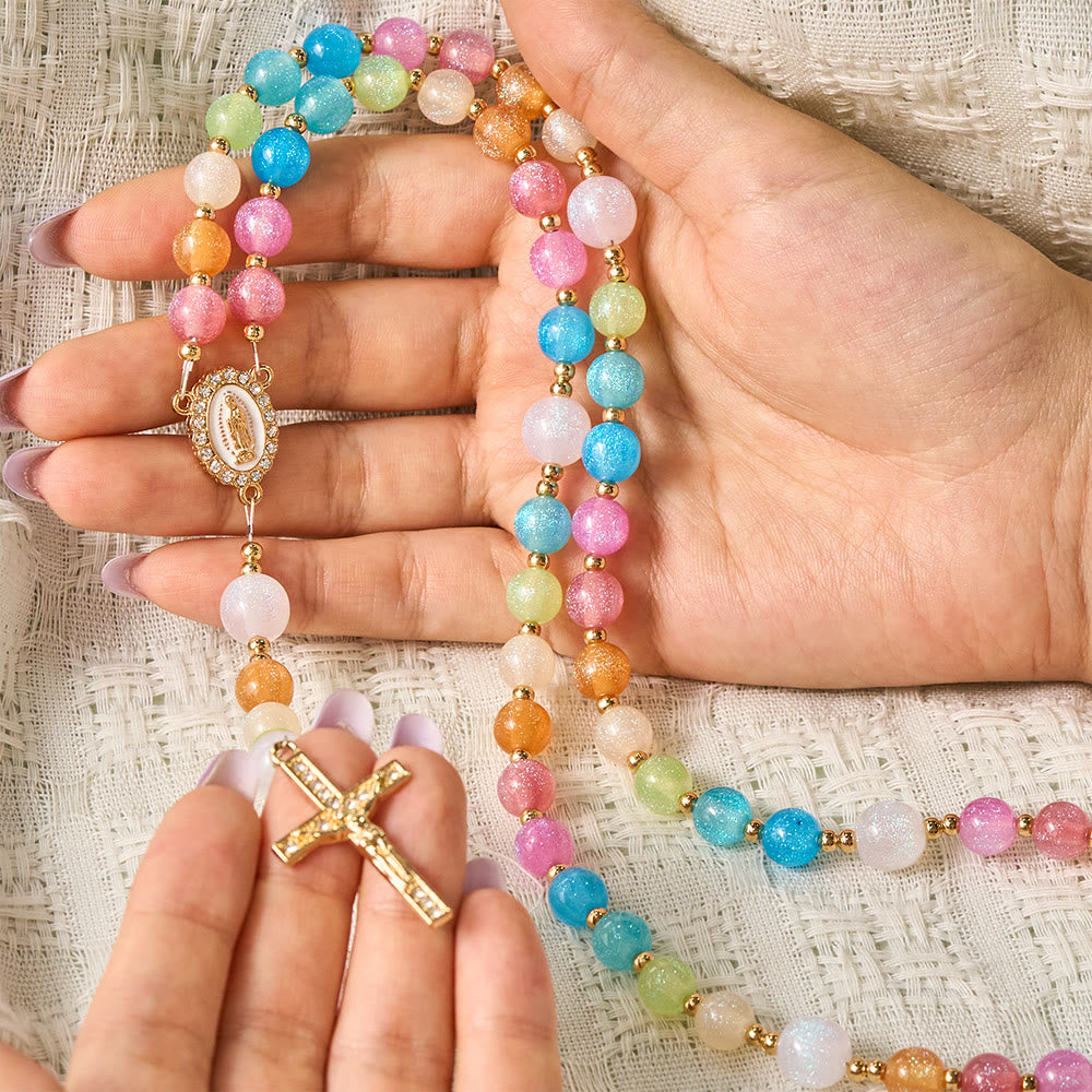 Solacebeads Rainbow Cat Eye Artistic Rosary With Rhinestone Crucifix: The Timeless Devout Faith - image 1