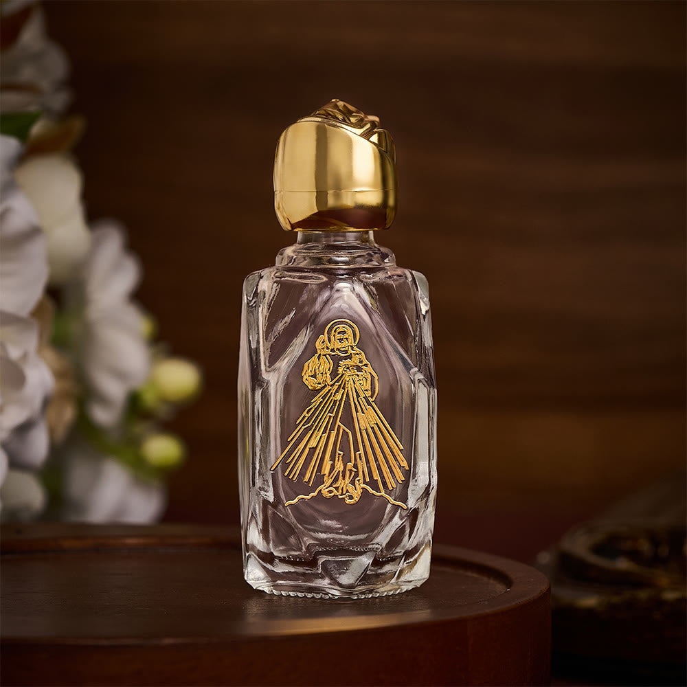 SolaceBeads Holy Water Bottle, Divine Mercy Image, Faceted Glass: Sacred Prayer Container - Polygon Gold - image 0