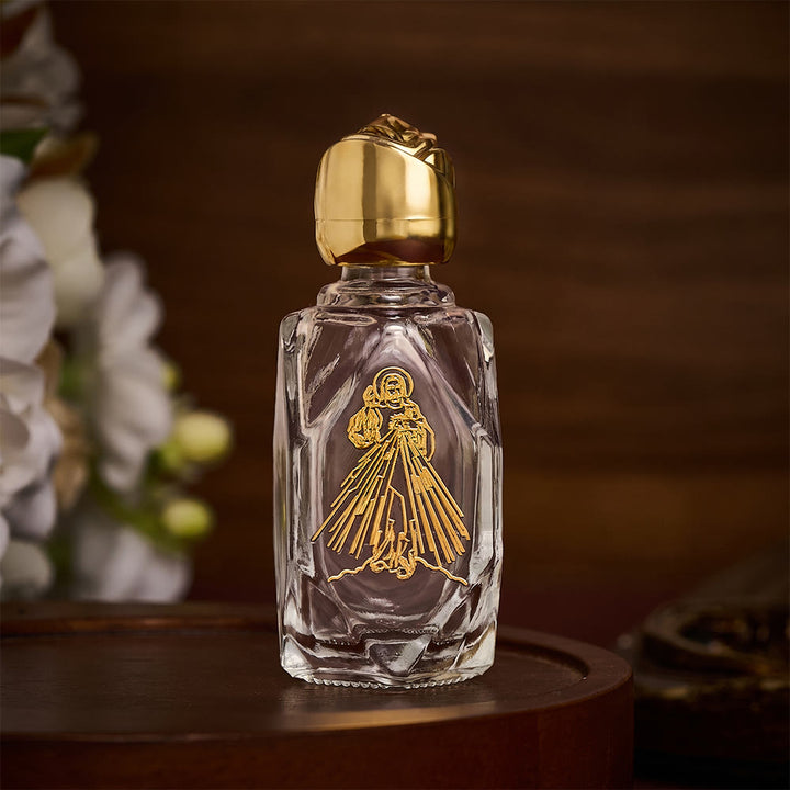 SolaceBeads Holy Water Bottle, Divine Mercy Image, Faceted Glass: Sacred Prayer Container - Polygon Gold - image 0
