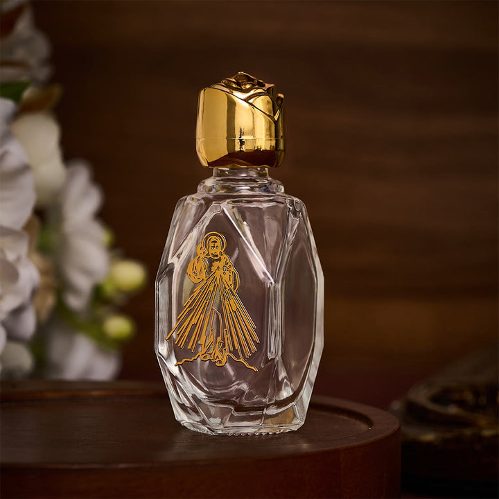 SolaceBeads Holy Water Bottle, Divine Mercy Image, Faceted Glass: Sacred Prayer Container - image 2