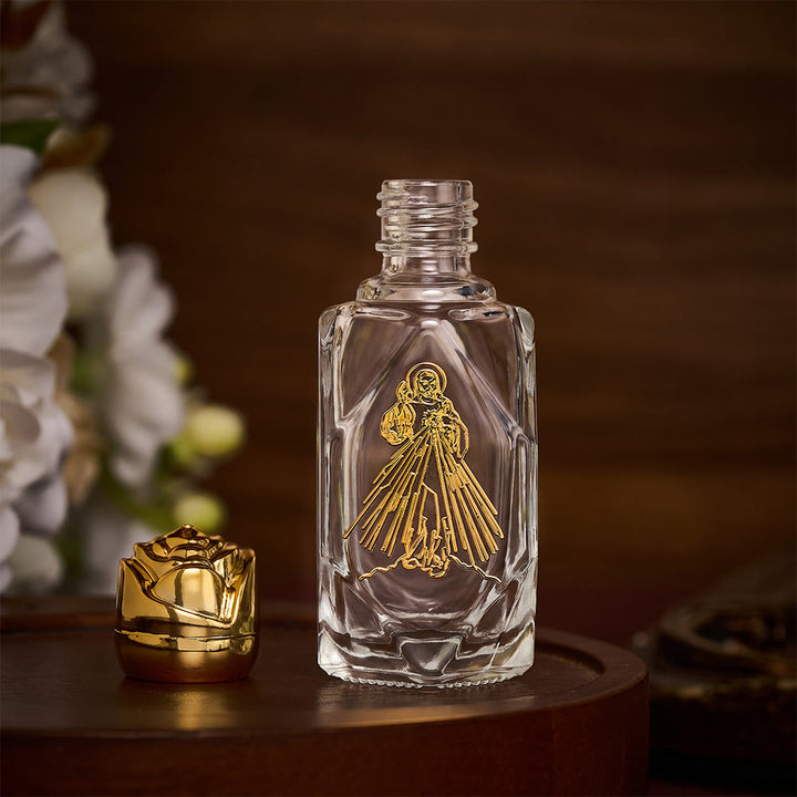 SolaceBeads Holy Water Bottle, Divine Mercy Image, Faceted Glass: Sacred Prayer Container - image 1