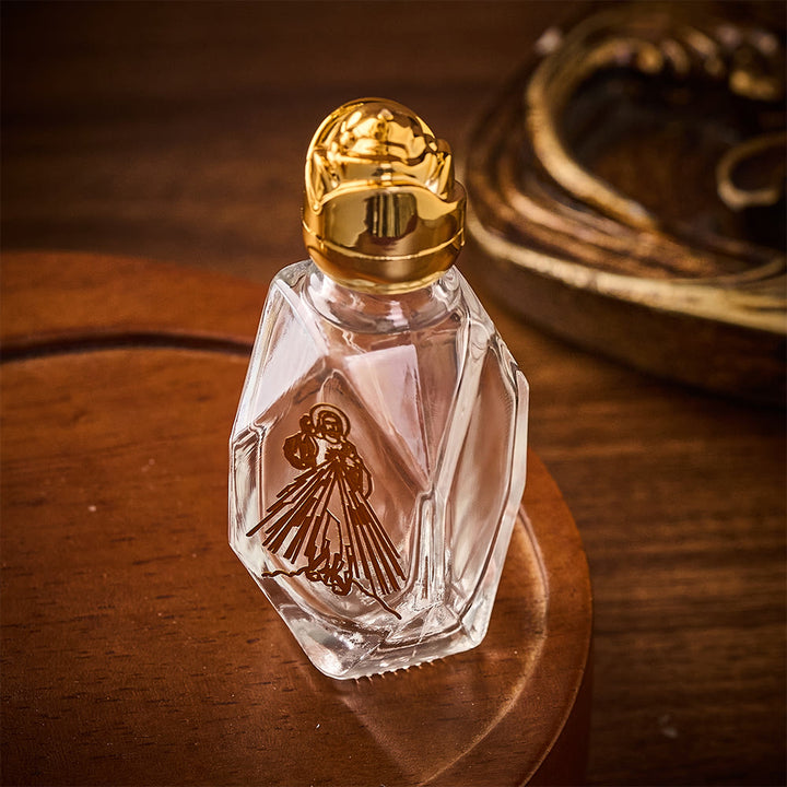 SolaceBeads Holy Water Bottle, Divine Mercy Image, Faceted Glass: Sacred Prayer Container - image 3