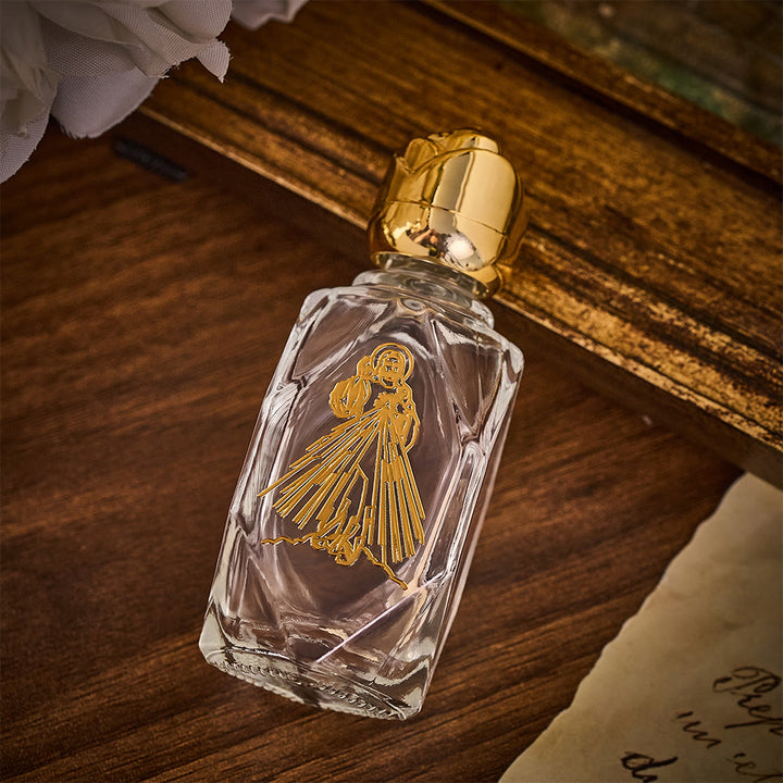 SolaceBeads Holy Water Bottle, Divine Mercy Image, Faceted Glass: Sacred Prayer Container - image 4