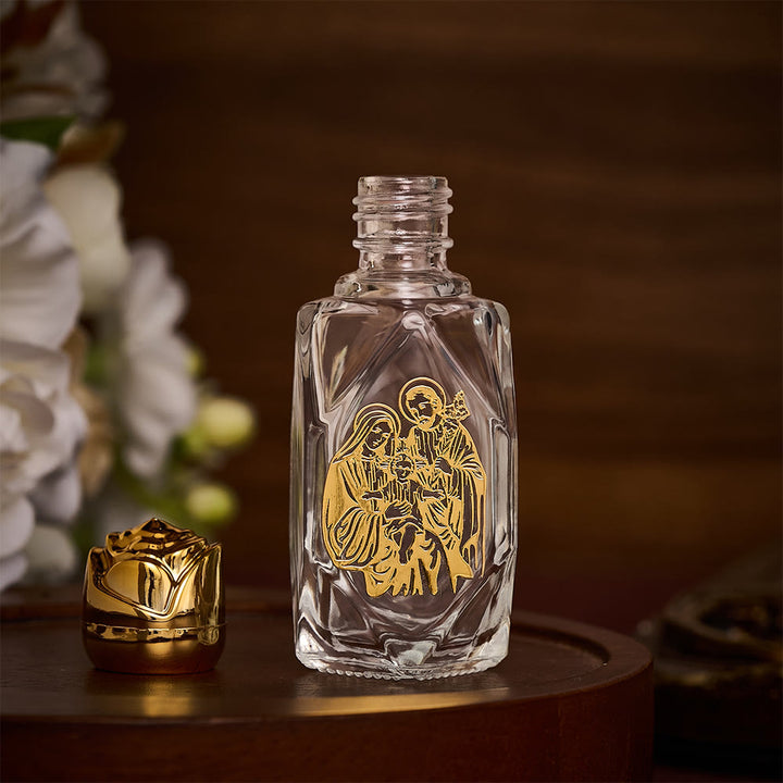 SolaceBeads Holy Water Bottle, Holy Family Emblem, Faceted Glass: Sanctuary Prayer Container - image 1