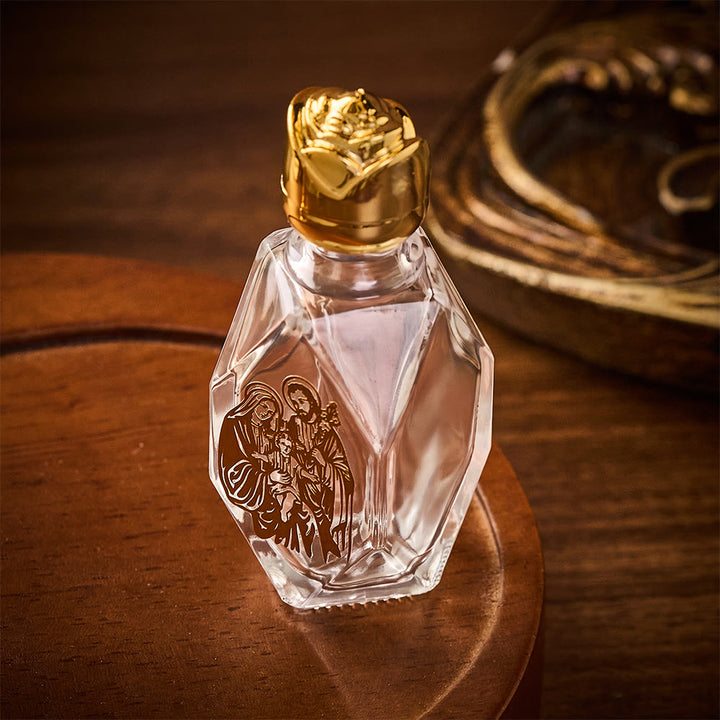 SolaceBeads Holy Water Bottle, Holy Family Emblem, Faceted Glass: Sanctuary Prayer Container - image 3