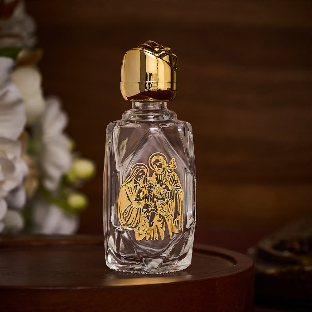 SolaceBeads Holy Water Bottle, Holy Family Emblem, Faceted Glass: Sanctuary Prayer Container - Polygon Gold - image 0