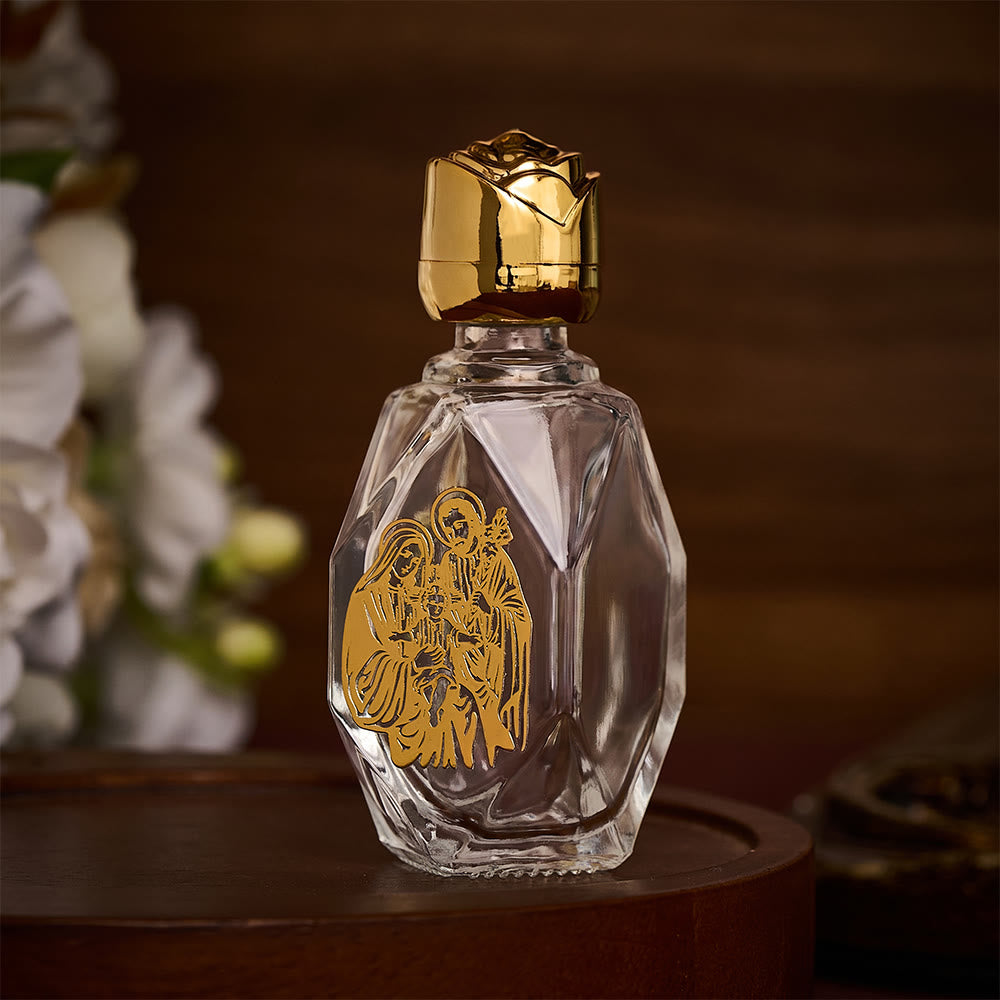 SolaceBeads Holy Water Bottle, Holy Family Emblem, Faceted Glass: Sanctuary Prayer Container - image 2