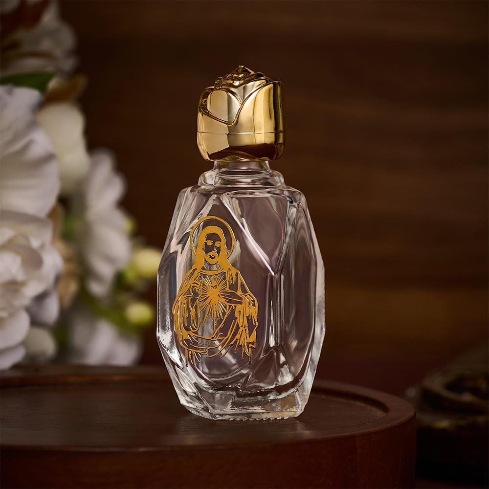 SolaceBeads Holy Water Bottle, Sacred Heart Image, Faceted Glass: Blessed Prayer Container - image 2