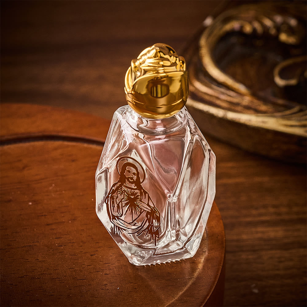 SolaceBeads Holy Water Bottle, Sacred Heart Image, Faceted Glass: Blessed Prayer Container - image 3