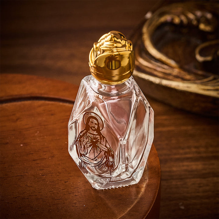SolaceBeads Holy Water Bottle, Sacred Heart Image, Faceted Glass: Blessed Prayer Container - image 3