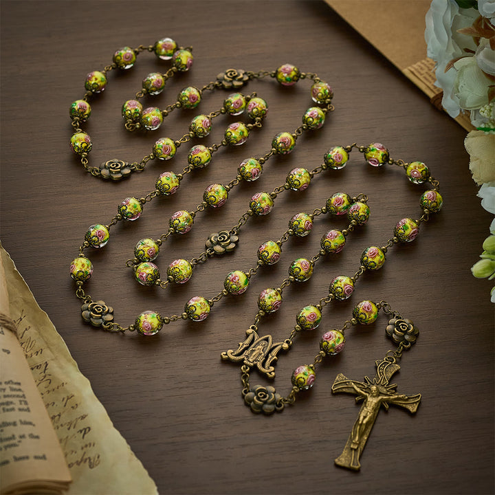 Solacebeads Vintage Yellow Lampwork Rosary With Miraculous Medal &amp; Crucifix: The Radiant Grace - image 9