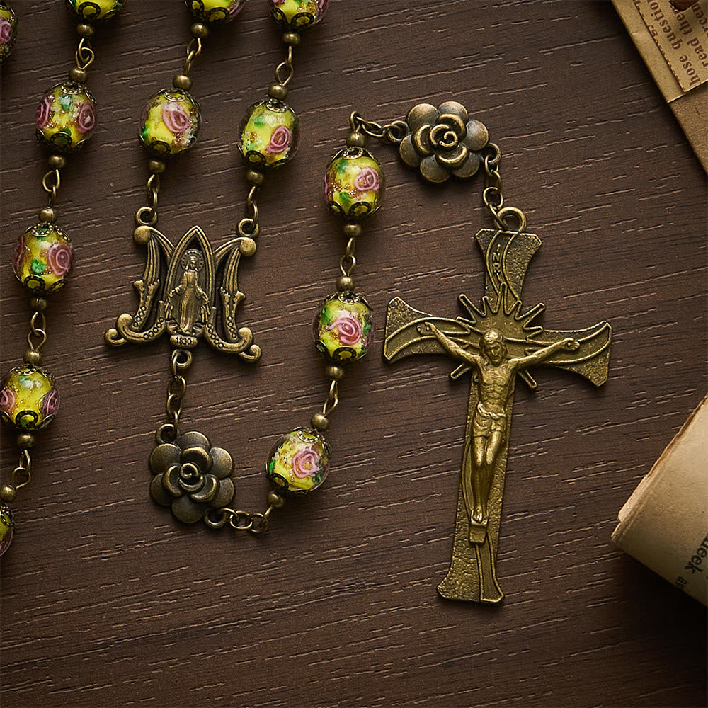 Solacebeads Vintage Yellow Lampwork Rosary With Miraculous Medal &amp; Crucifix: The Radiant Grace - image 4
