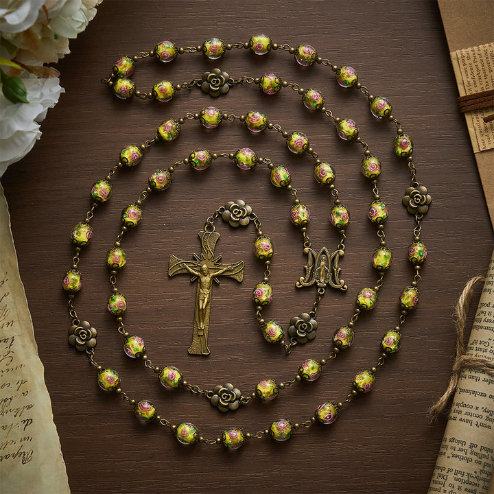 Solacebeads Vintage Yellow Lampwork Rosary With Miraculous Medal &amp; Crucifix: The Radiant Grace - image 8