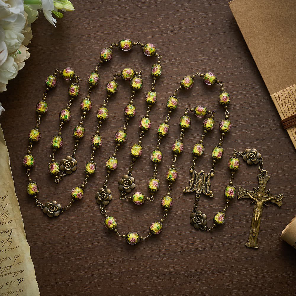 Solacebeads Vintage Yellow Lampwork Rosary With Miraculous Medal &amp; Crucifix: The Radiant Grace - image 6