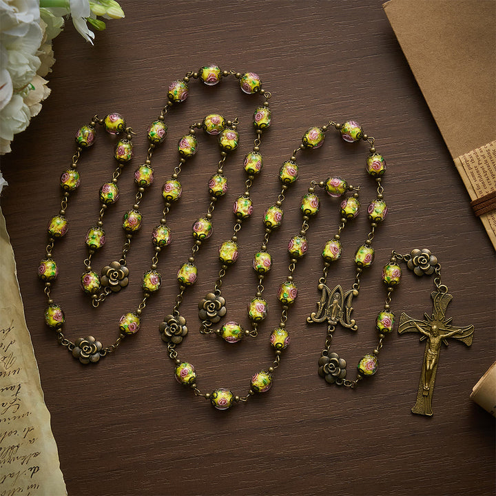 Solacebeads Vintage Yellow Lampwork Rosary With Miraculous Medal &amp; Crucifix: The Radiant Grace - image 6