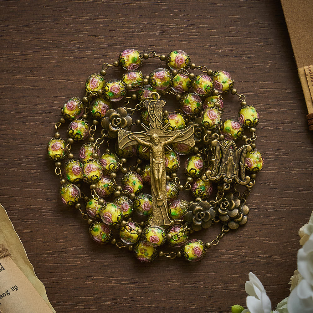 Solacebeads Vintage Yellow Lampwork Rosary With Miraculous Medal &amp; Crucifix: The Radiant Grace - image 7
