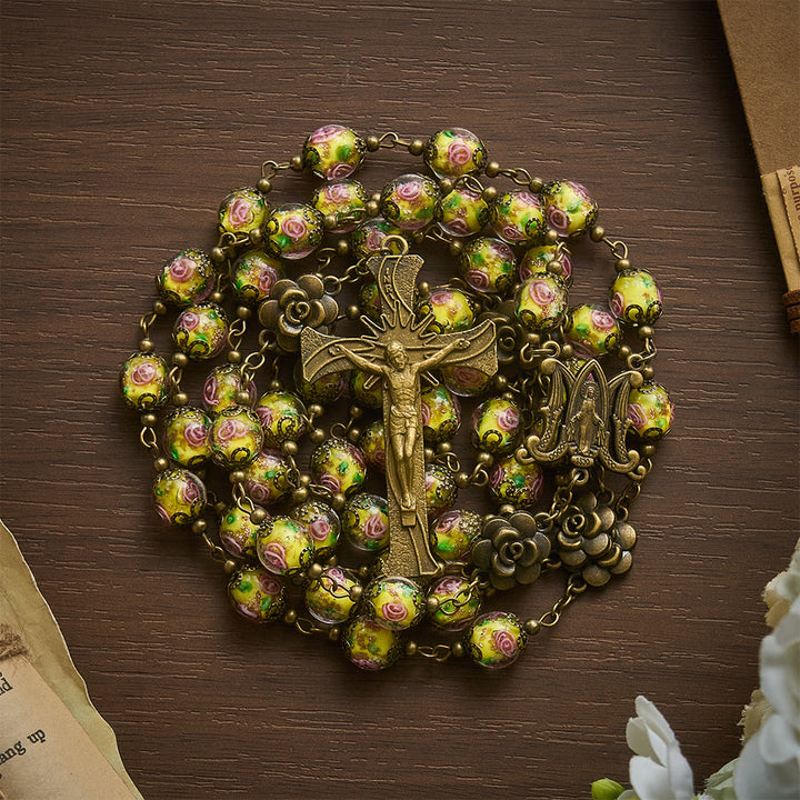 Solacebeads Vintage Yellow Lampwork Rosary With Miraculous Medal &amp; Crucifix: The Radiant Grace - image 7