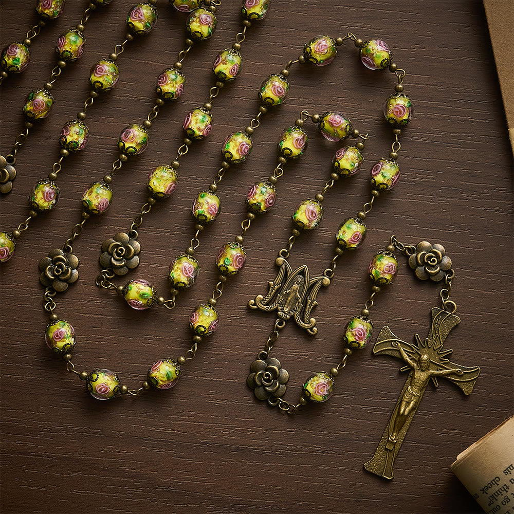 Solacebeads Vintage Yellow Lampwork Rosary With Miraculous Medal &amp; Crucifix: The Radiant Grace - image 5