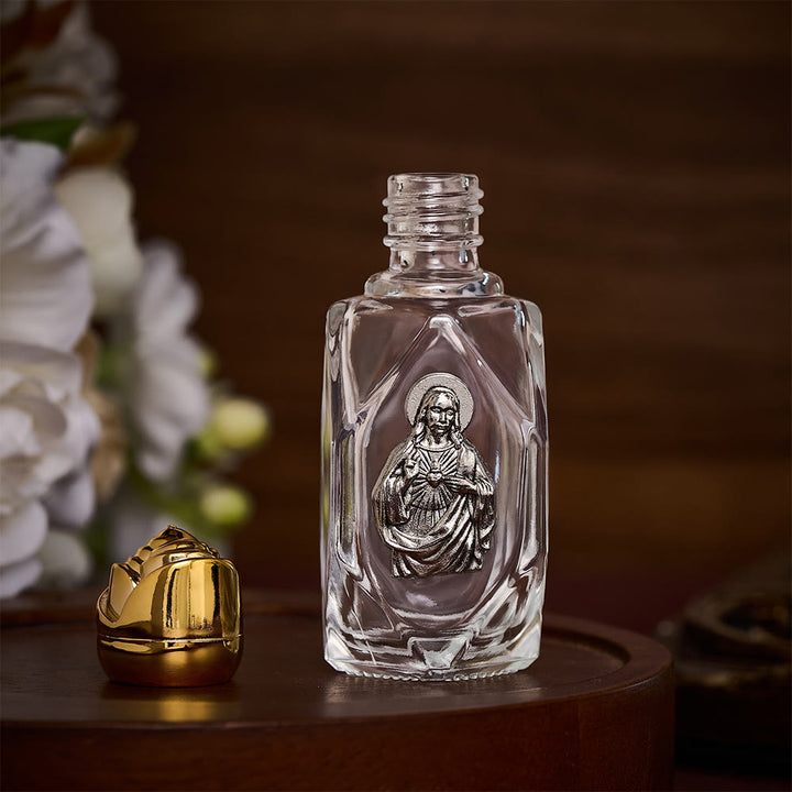 SolaceBeads Holy Water Bottle, Sacred Heart Image, Dual Tone Caps: Blessed Prayer Container - image 1