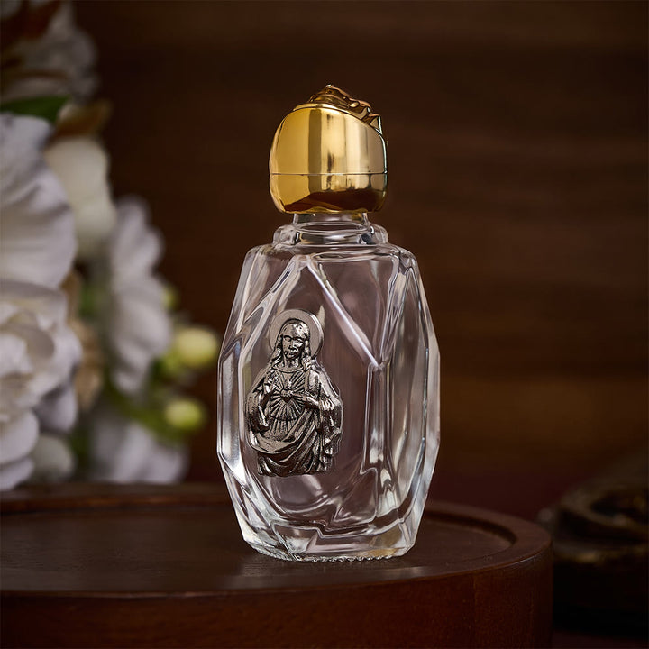 SolaceBeads Holy Water Bottle, Sacred Heart Image, Dual Tone Caps: Blessed Prayer Container - image 2