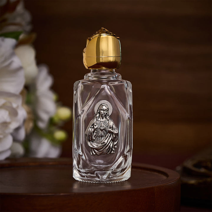SolaceBeads Holy Water Bottle, Sacred Heart Image, Dual Tone Caps: Blessed Prayer Container - Polygon Gold - image 0
