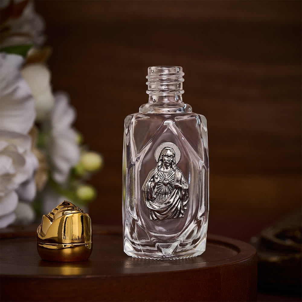 SolaceBeads Holy Water Bottle, Sacred Heart Image, Dual Tone Caps: Blessed Prayer Container - image 1