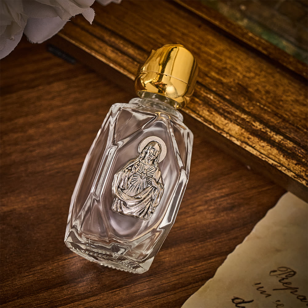 SolaceBeads Holy Water Bottle, Sacred Heart Image, Dual Tone Caps: Blessed Prayer Container - image 4