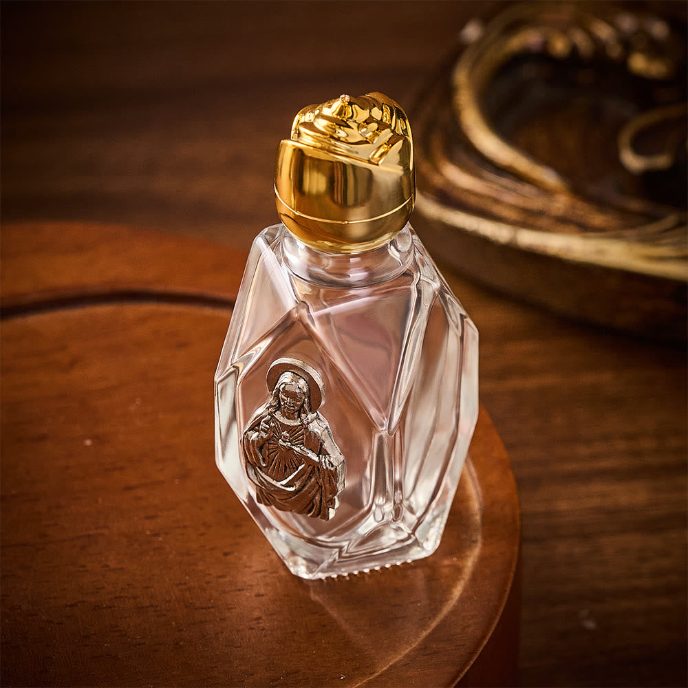 SolaceBeads Holy Water Bottle, Sacred Heart Image, Dual Tone Caps: Blessed Prayer Container - image 3