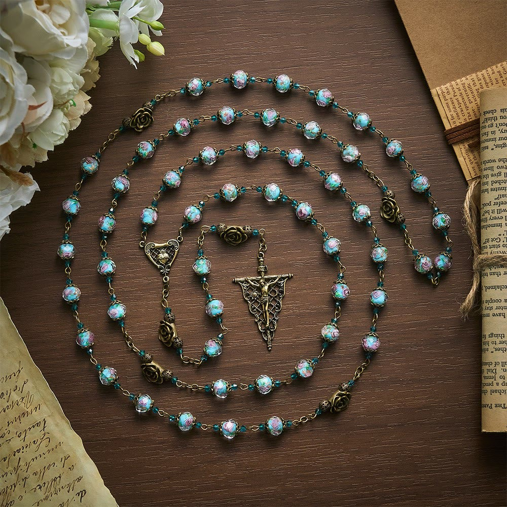 Solacebeads Vintage Sky Blue Lampwork Rosary With Sacred Heart &amp; Crucifix: The Compassionate Grace - image 9