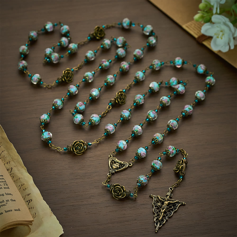 Solacebeads Vintage Sky Blue Lampwork Rosary With Sacred Heart &amp; Crucifix: The Compassionate Grace - image 7