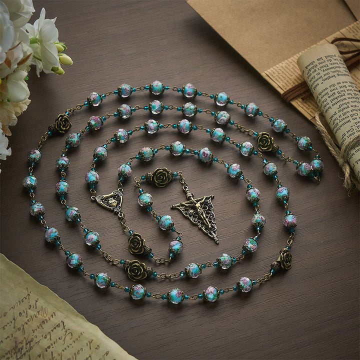 Solacebeads Vintage Sky Blue Lampwork Rosary With Sacred Heart &amp; Crucifix: The Compassionate Grace - image 10