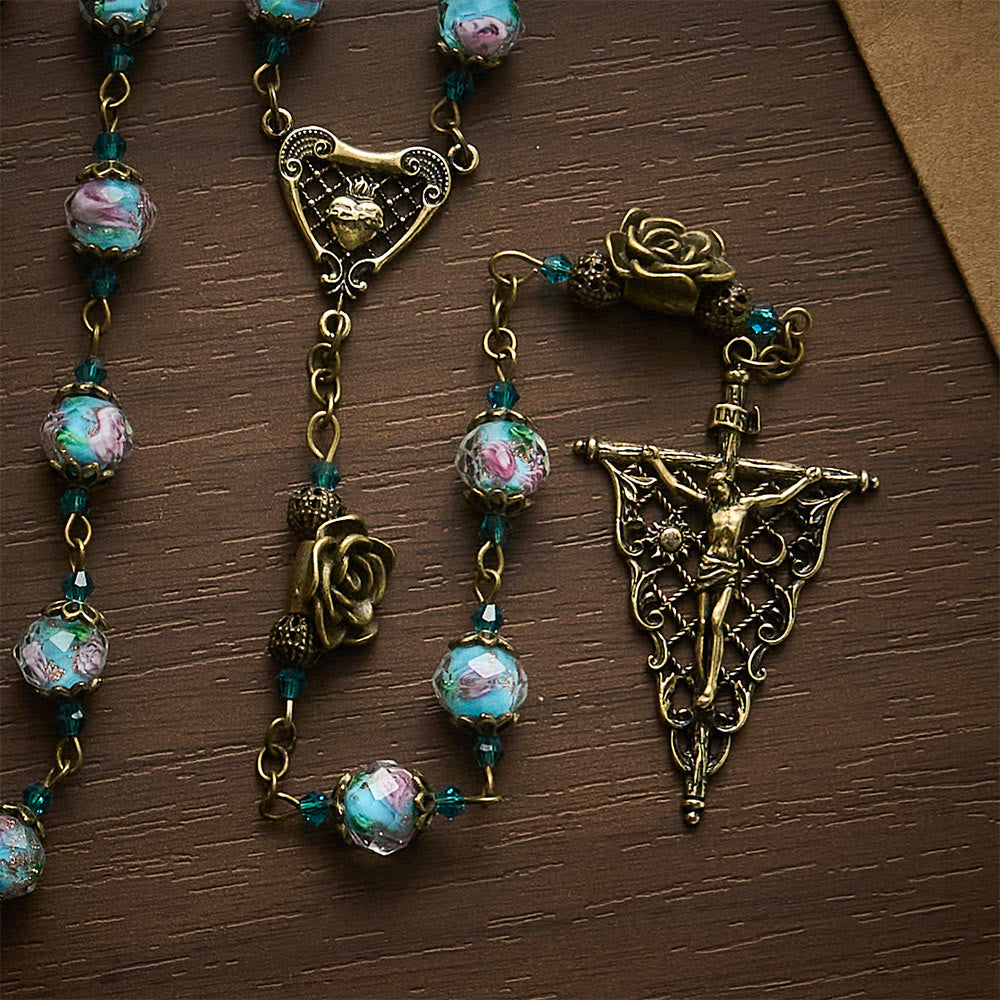 Solacebeads Vintage Sky Blue Lampwork Rosary With Sacred Heart &amp; Crucifix: The Compassionate Grace - image 4
