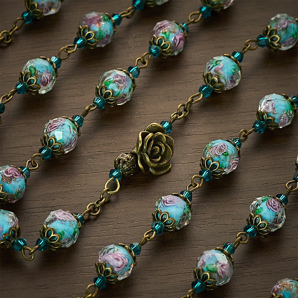 Solacebeads Vintage Sky Blue Lampwork Rosary With Sacred Heart &amp; Crucifix: The Compassionate Grace - image 3