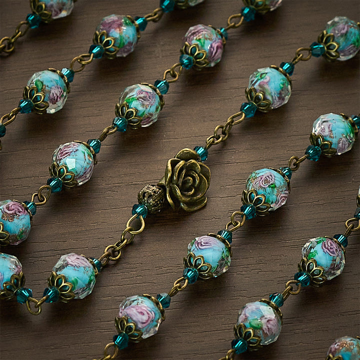 Solacebeads Vintage Sky Blue Lampwork Rosary With Sacred Heart &amp; Crucifix: The Compassionate Grace - image 3