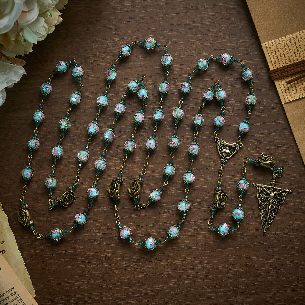 Solacebeads Vintage Sky Blue Lampwork Rosary With Sacred Heart &amp; Crucifix: The Compassionate Grace - image 6