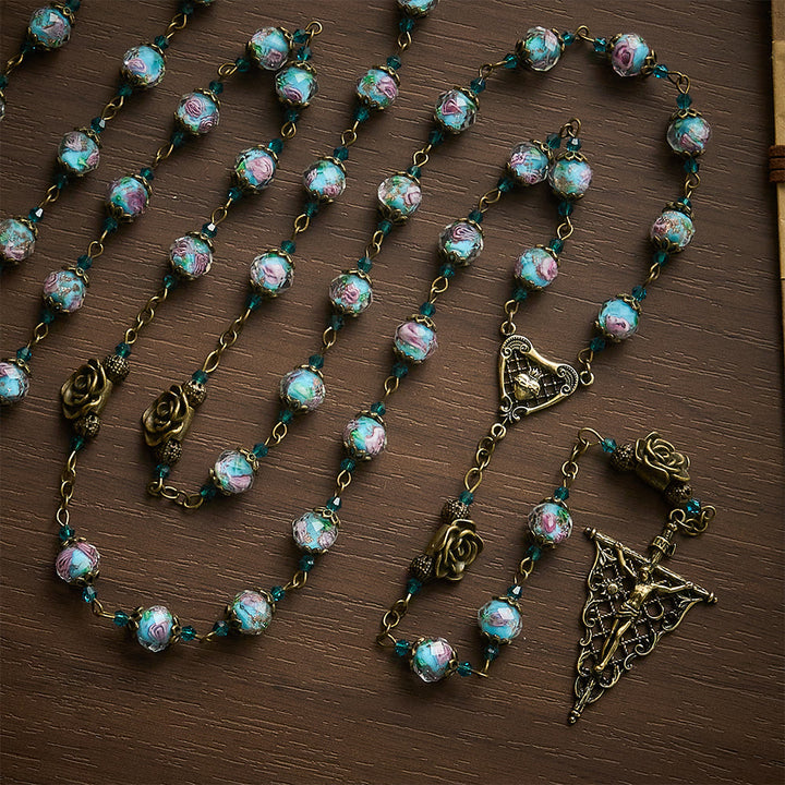 Solacebeads Vintage Sky Blue Lampwork Rosary With Sacred Heart &amp; Crucifix: The Compassionate Grace - image 5