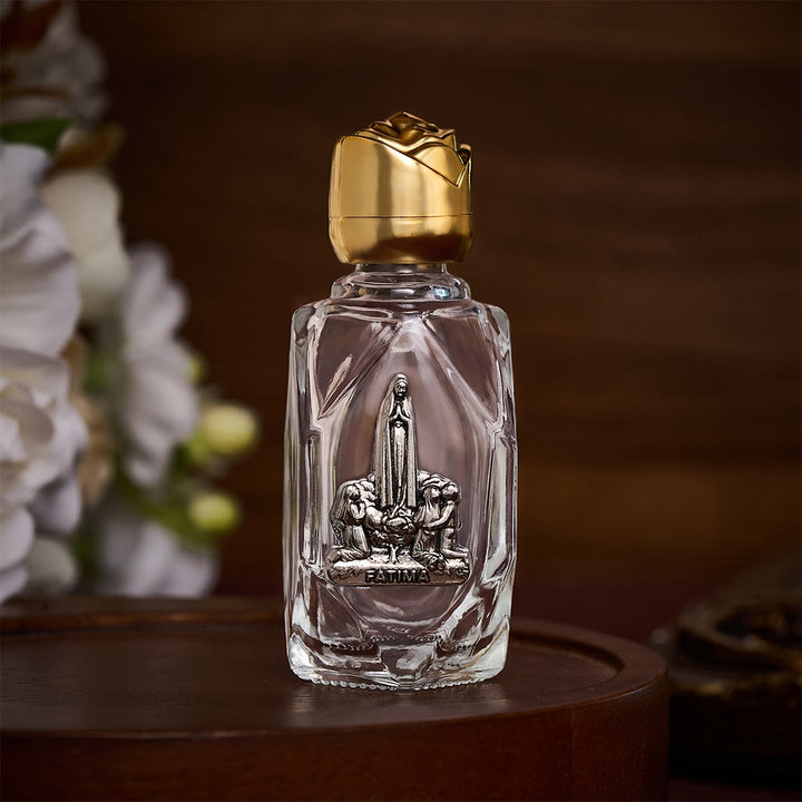 SolaceBeads Holy Water Bottle, Fatima Medal, Faceted Glass with Dual Tone Caps: Blessed Prayer Vessel - Polygon Gold - image 0