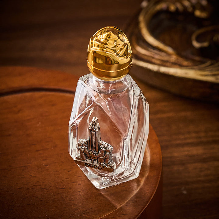 SolaceBeads Holy Water Bottle, Fatima Medal, Faceted Glass with Dual Tone Caps: Blessed Prayer Vessel - image 3