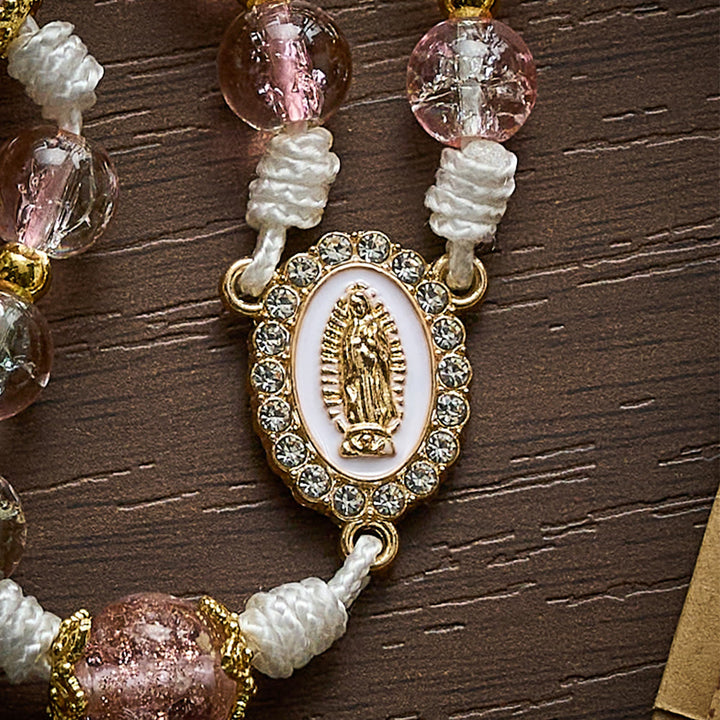SolaceBeads Pink Crackle Glass Rosary with Ornate Crucifix: Designed for gentle Guadalupe devotions - image 4