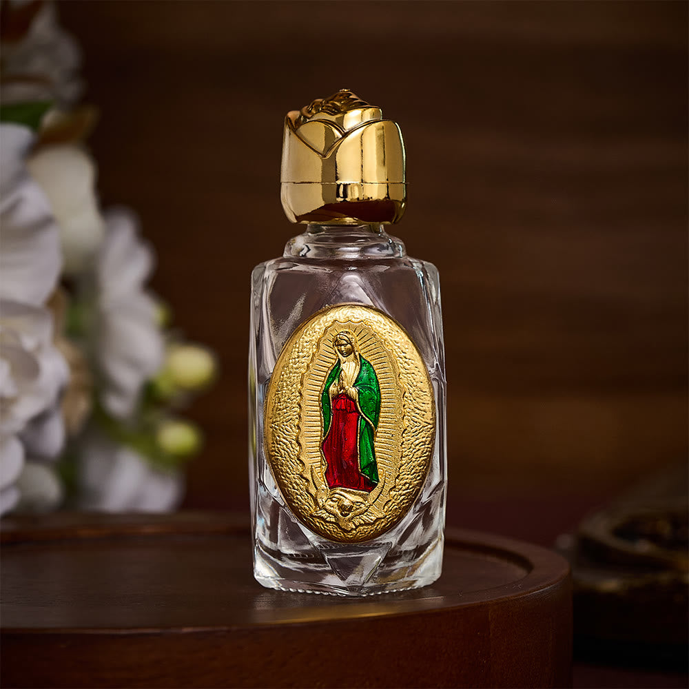 SolaceBeads Holy Water Bottle, Guadalupe Medal, Multi Shapes &amp; Dual Tone: Sacred Prayer Vessel - Polygon Colored Gold - image 2