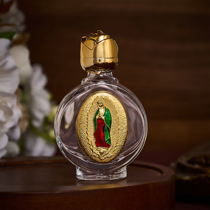 SolaceBeads Holy Water Bottle, Guadalupe Medal, Multi Shapes &amp; Dual Tone: Sacred Prayer Vessel - Round Colored Gold - image 5