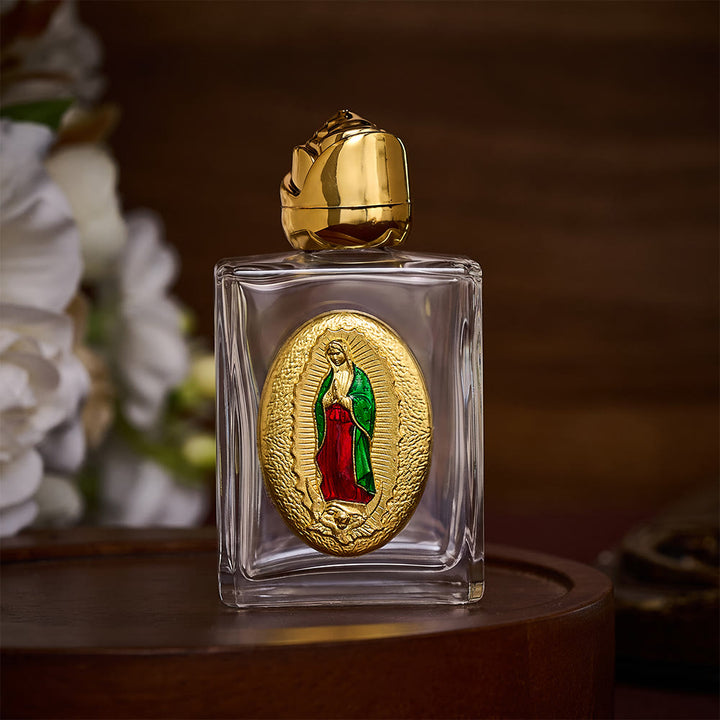 SolaceBeads Holy Water Bottle, Guadalupe Medal, Multi Shapes &amp; Dual Tone: Sacred Prayer Vessel - Square Colored Gold - image 3