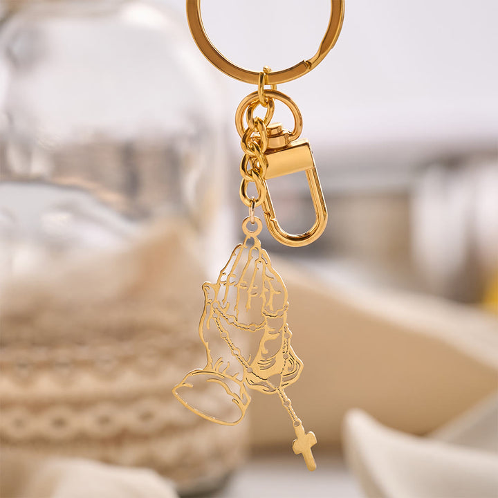 Solacebeads Hollow Cut Praying Hand Rosary Keychain: Designed For Portable Daily Religious Devotion - image 1