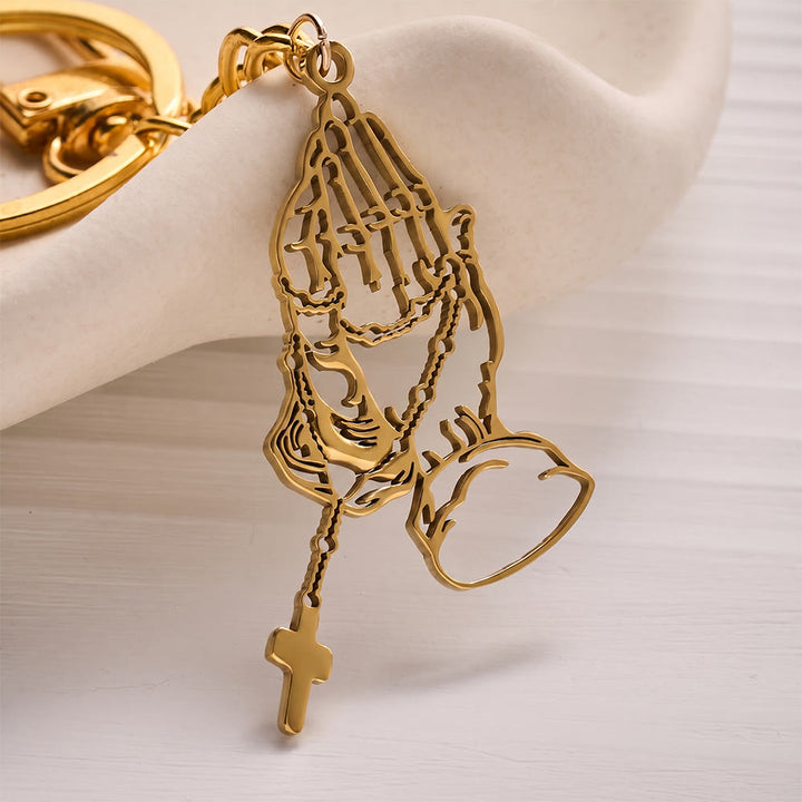 Solacebeads Hollow Cut Praying Hand Rosary Keychain: Designed For Portable Daily Religious Devotion - image 3