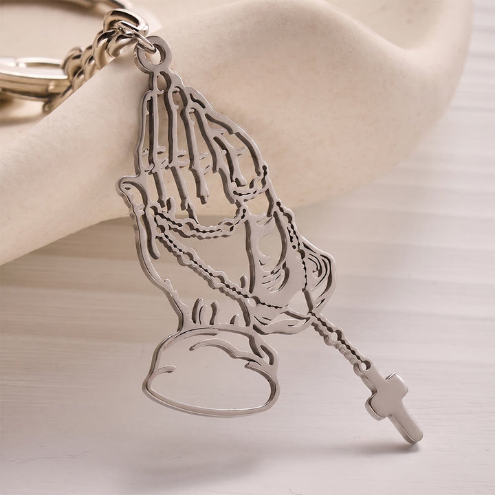 Solacebeads Hollow Cut Praying Hand Rosary Keychain: Designed For Portable Daily Religious Devotion - image 4