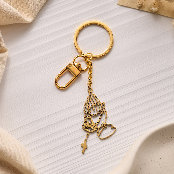 Solacebeads Hollow Cut Praying Hand Rosary Keychain: Designed For Portable Daily Religious Devotion - Gold - image 6