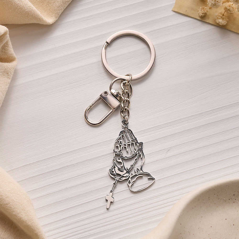 Solacebeads Hollow Cut Praying Hand Rosary Keychain: Designed For Portable Daily Religious Devotion - Silver - image 8