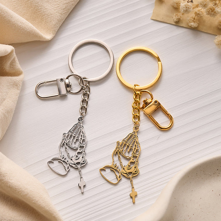 Solacebeads Hollow Cut Praying Hand Rosary Keychain: Designed For Portable Daily Religious Devotion - image 0