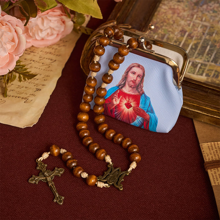 SolaceBeads Sacred Heart Rosary Case, Kiss Lock Pouch, Sacred Jesus Print: Loving Faith Storage Pouch - image 5