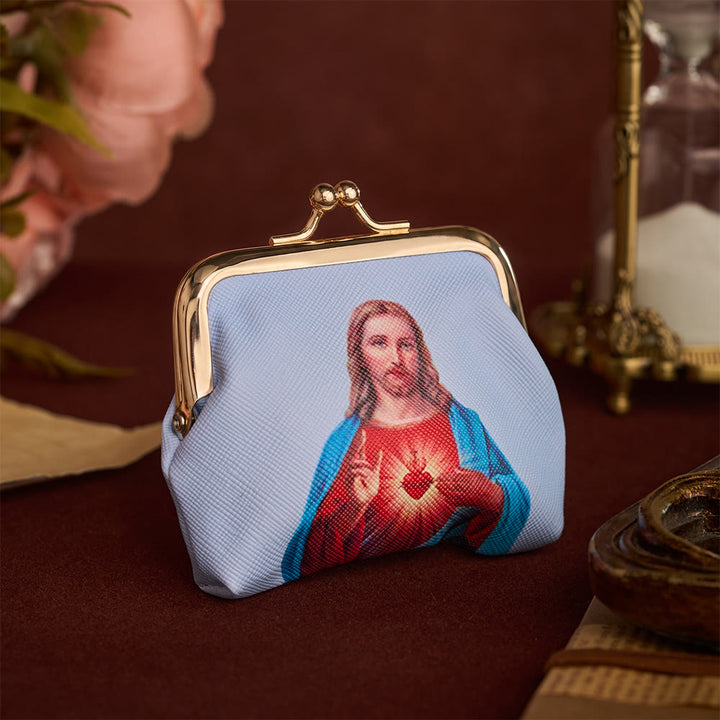 SolaceBeads Sacred Heart Rosary Case, Kiss Lock Pouch, Sacred Jesus Print: Loving Faith Storage Pouch - image 1